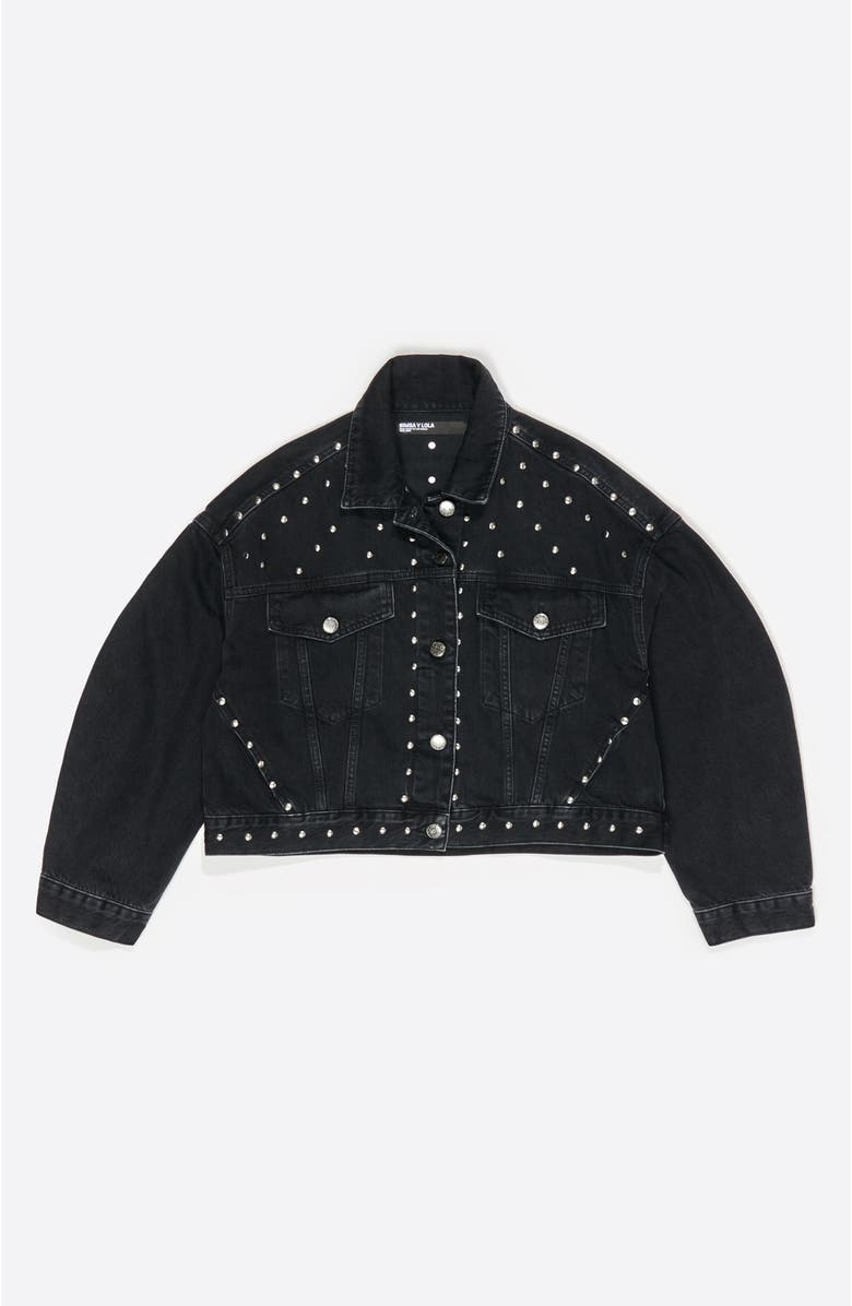 Bimba y Lola Studded Denim Jacket, Alternate, color, Black