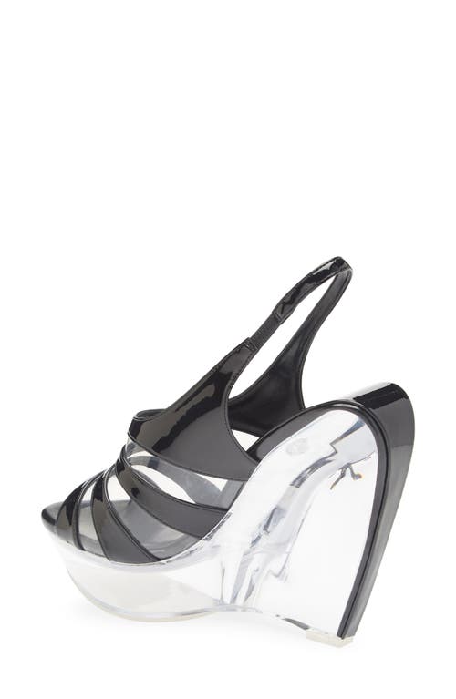 Jeffrey Campbell Slo Mo Slingback Platform Wedge Sandal In Black Patent Combo