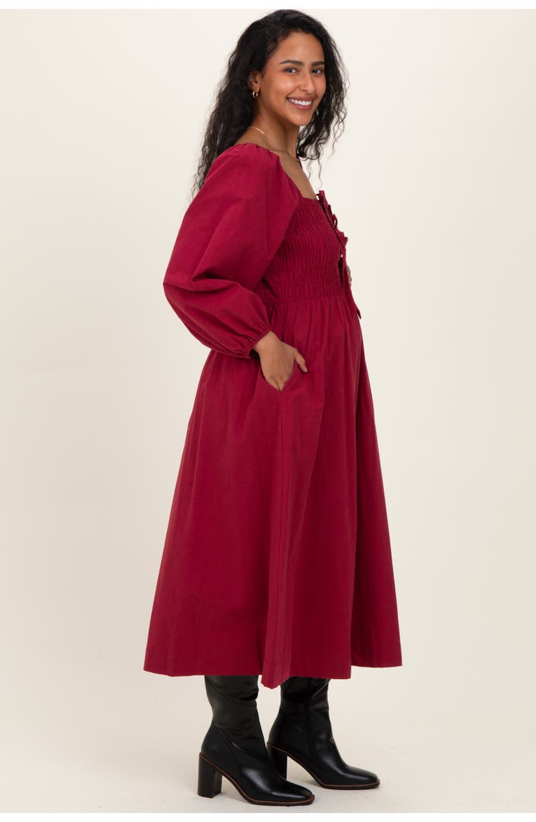 PinkBlush Bow Detail Smocked Midi Dress, Alternate, color, Burgundy