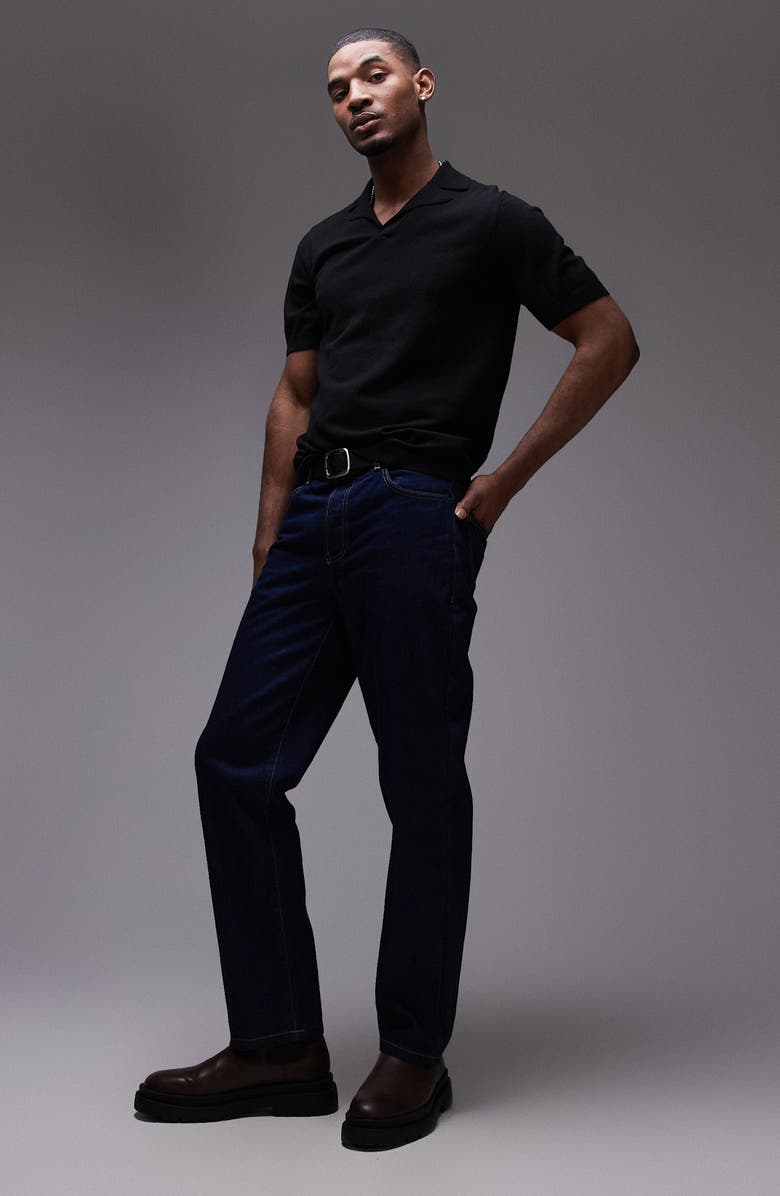 Topman Solid Black Notched Johnny Collar Polo, Alternate, color, 