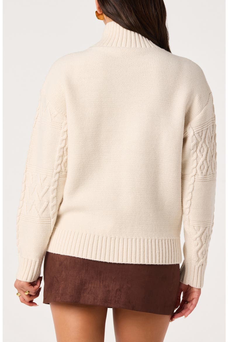 Fiala Cable & Crochet Mock Neck Sweater, Alternate, color, IVORY