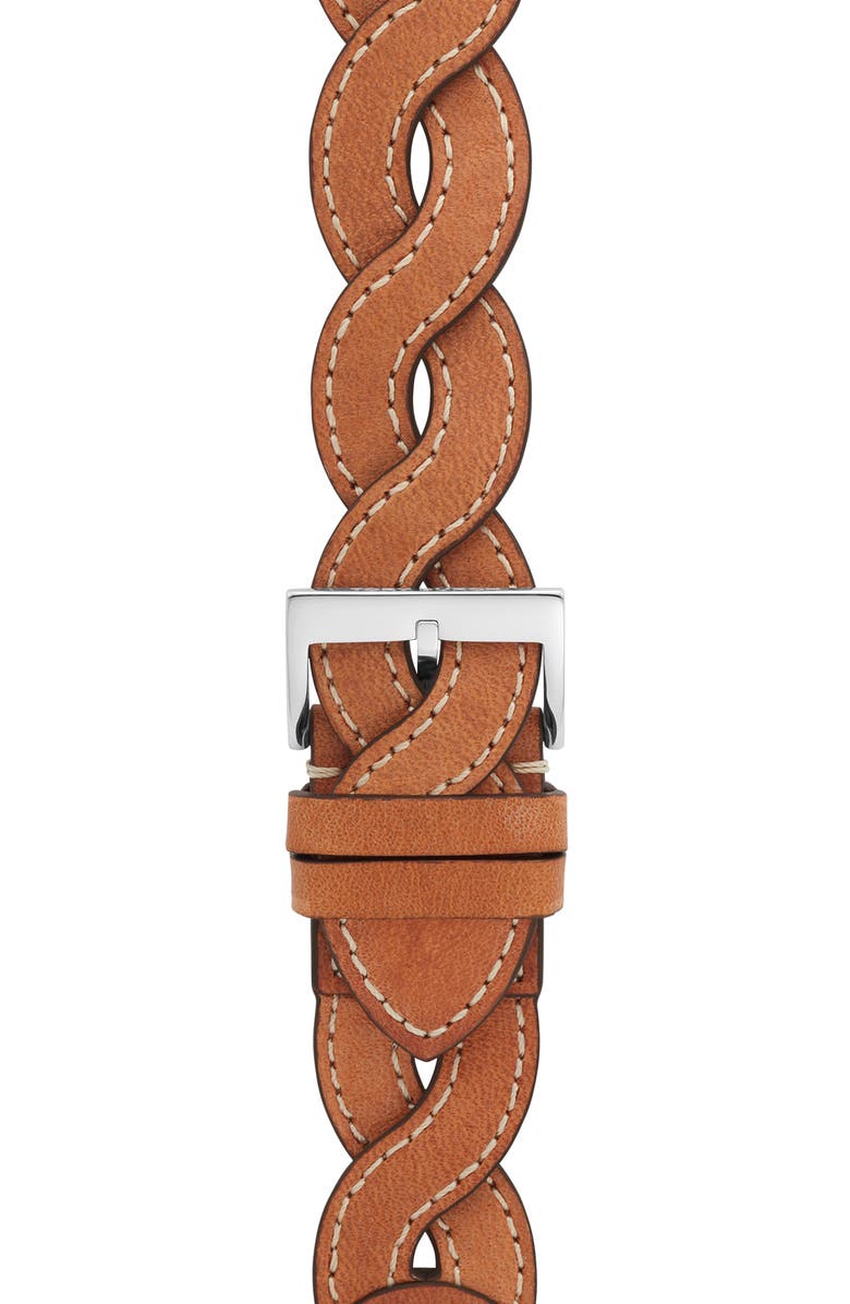 Tory Burch Braided Leather 20mm Apple Watch<sup>®</sup> Watchband, Alternate, color, Caramel