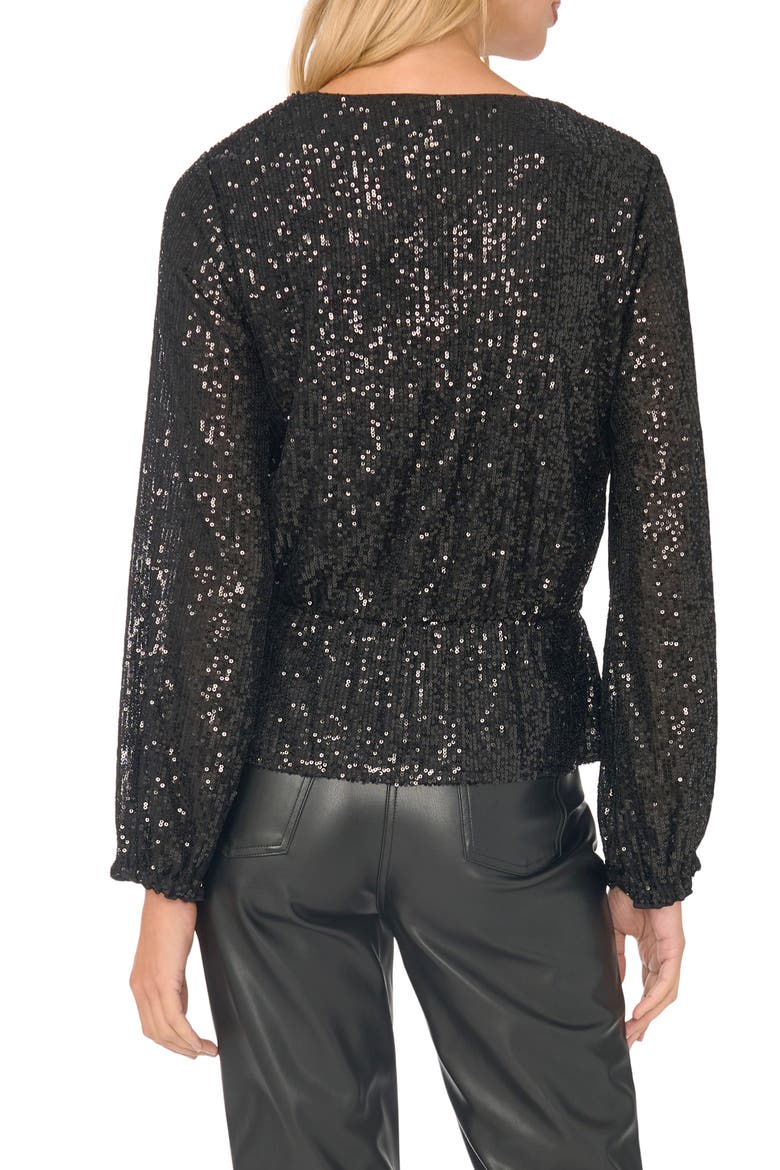 Sequin Mesh Bubble Sleeve Blouse, Alternate, color, RICH BLACK