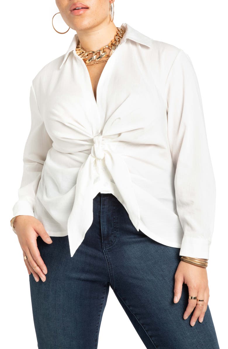 ELOQUII Tie Front Blouse, Main, color, 