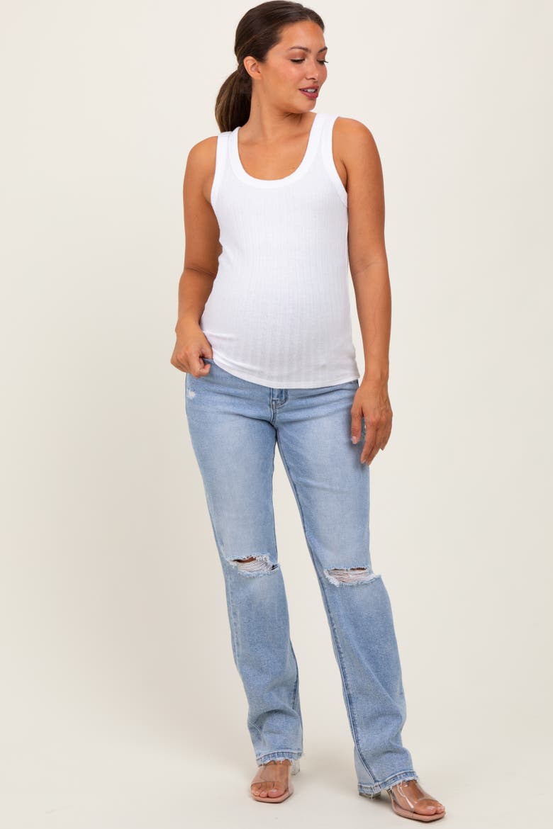 Distressed Ripped Knee Straight Leg Maternity Jeans, Alternate, color, Light Blue
