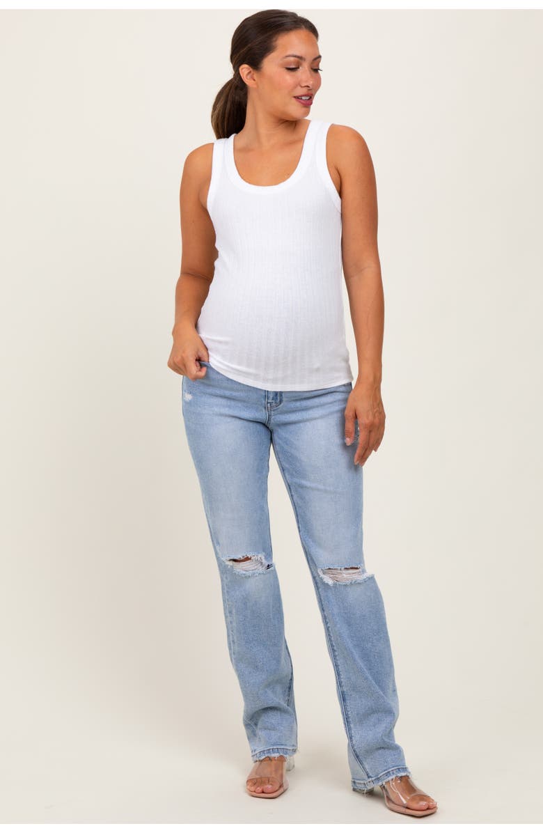 PinkBlush Distressed Ripped Knee Straight Leg Maternity Jeans, Alternate, color, Light Blue