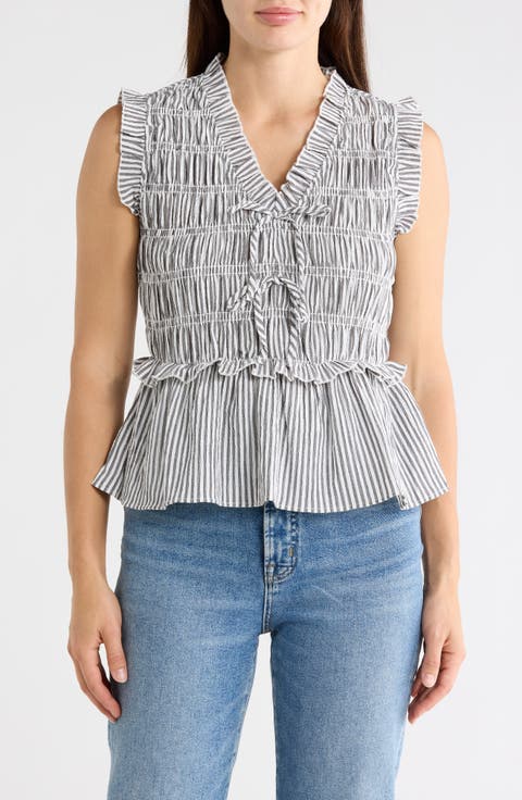 Stripe Smocked Peplum Seersucker Top
