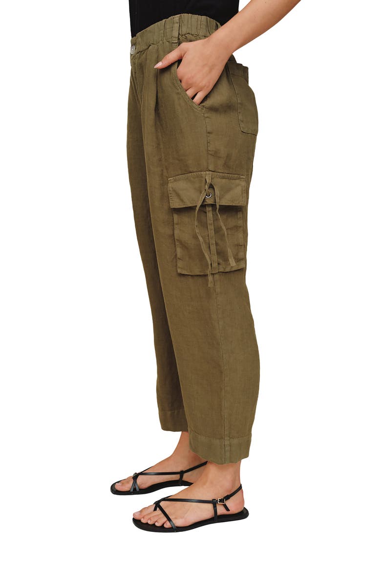 Cargo Ties Ankle Linen Pants, Alternate, color, OLIVE STONE