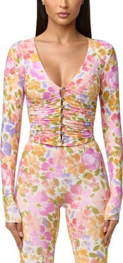Naked Wardrobe Print Front Button Stretch Top