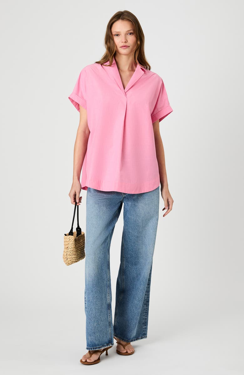 French Connection Rhodes Stripe Short Sleeve Poplin Popover Shirt, Alternate, color,