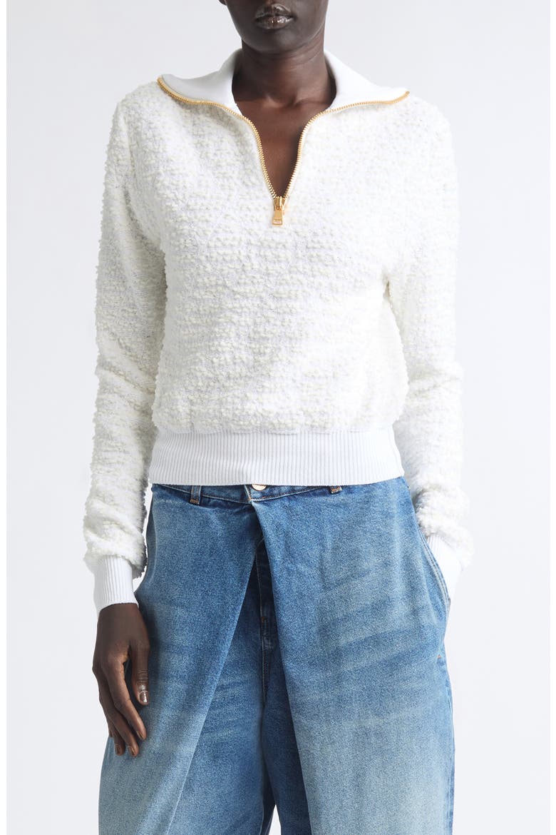 Half Zip Tweed Jacquard Sweater, Main, color, 0FA WHITE
