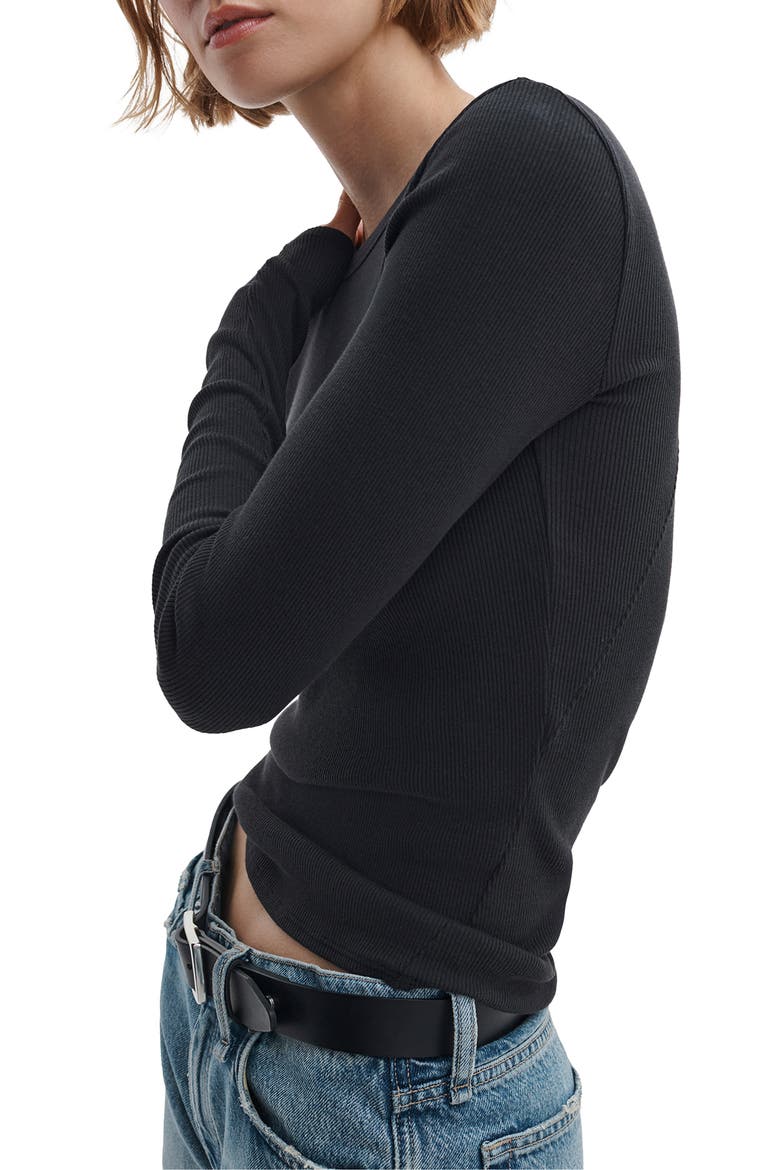 The Essential Rib Long Sleeve Cotton T-Shirt, Alternate, color, BLACK
