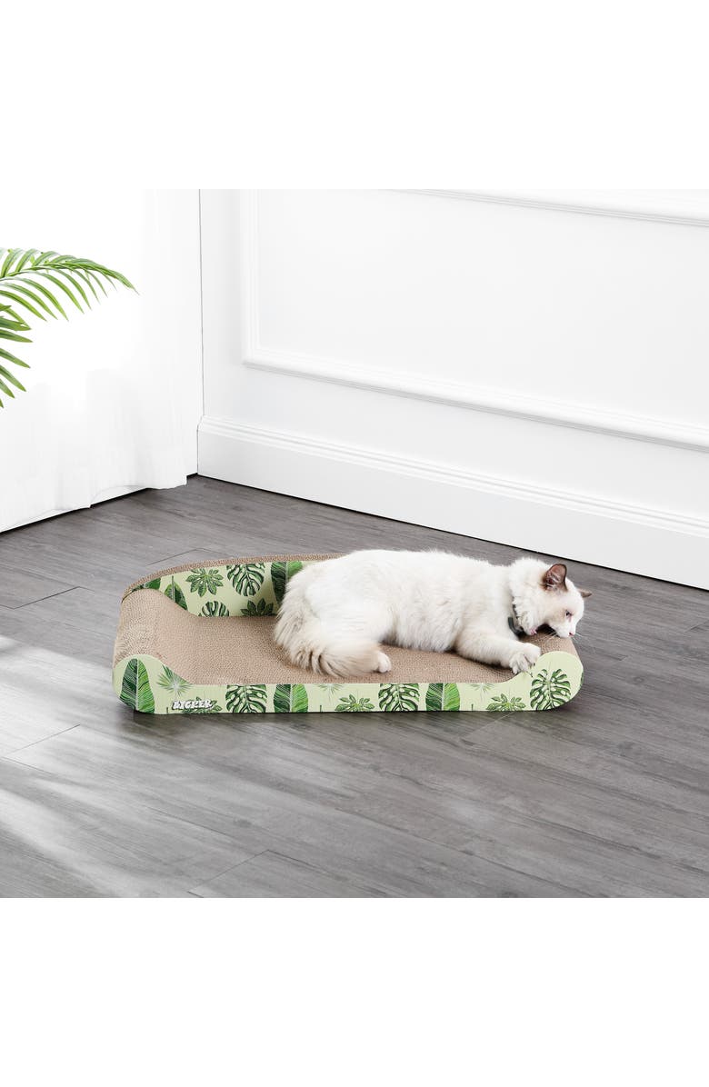 The Licker Store Montego 27.5" Coastal Patterned Cardboard Lounge Bed Cat Scratcher with Catnip, Alternate, color, Mint/Green