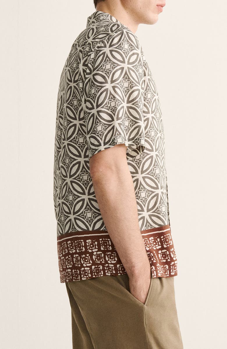MANGO Printed Camp Shirt, Alternate, color, Khaki