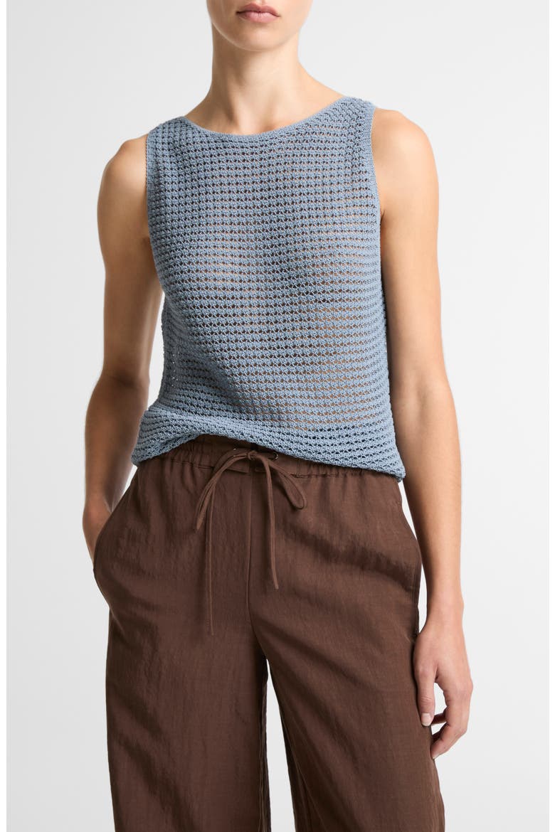 Cotton Blend Cord Openwork Tank, Main, color, LAGOON