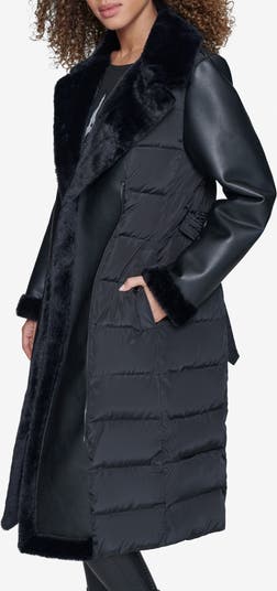 KARL LAGERFELD PARIS Faux Fur Trim Quilted Coat | Nordstrom