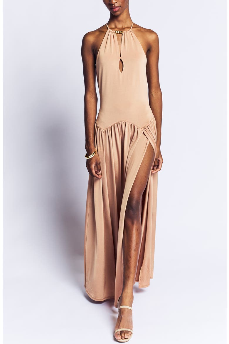 Santorini Halter  Slit Maxi Dress, Alternate, color, Copper