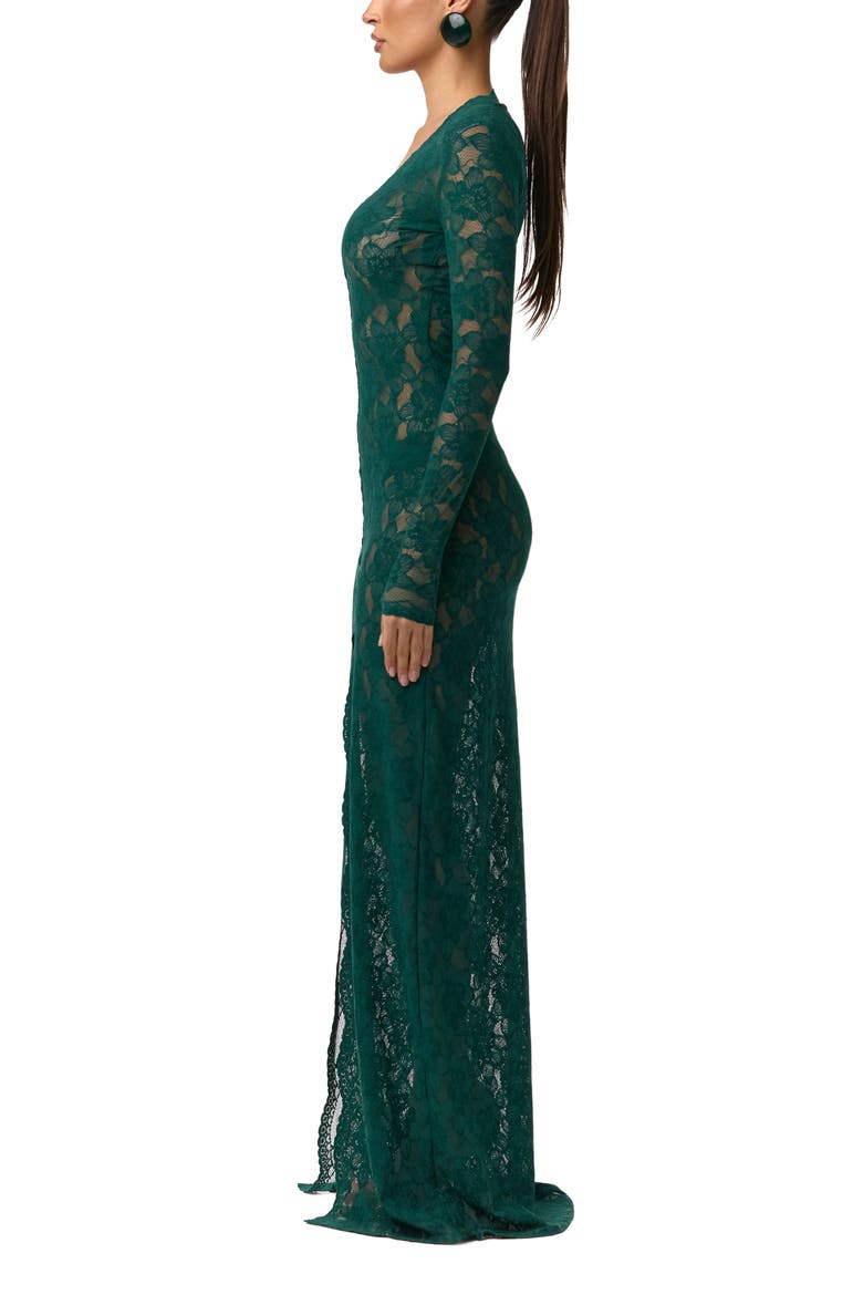 Long Sleeve Button-Up Lace Maxi Dress, Alternate, color, PINE GREEN