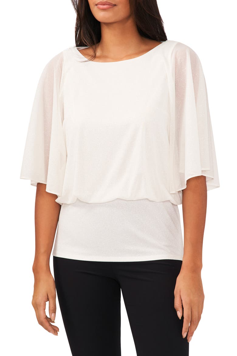 Banded Blouson Top, Main, color, IVORY/ GOLD