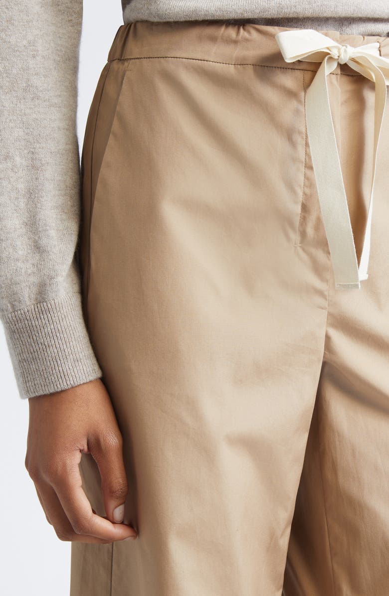 Max Mara Argento Drawstring Crop Wide Leg Cotton Trousers, Alternate, color, Desert