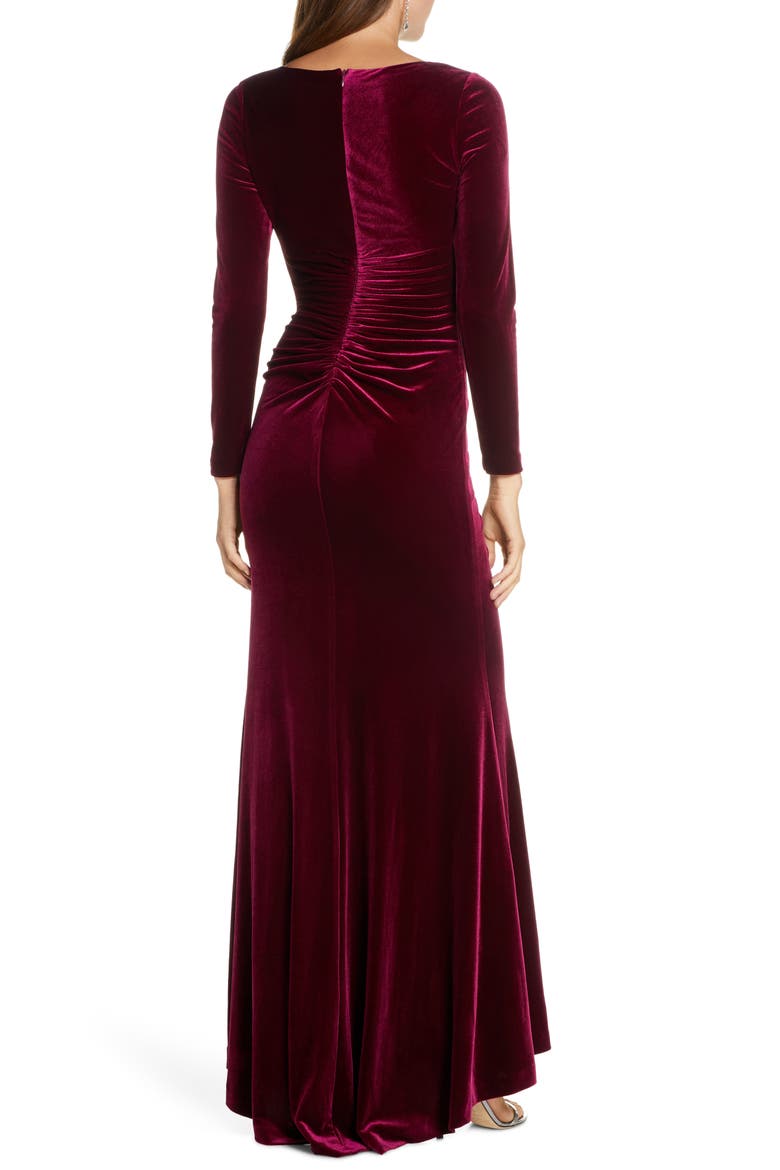 Long Sleeve Velvet Gown, Alternate, color, WINE