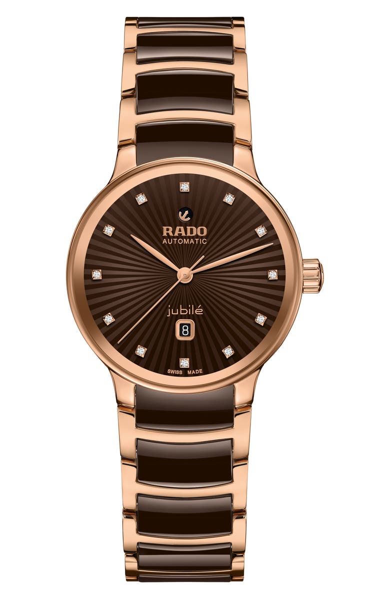 RADO Centrix Automatic Diamond Bracelet Watch, 30.5mm, Main, color, Brown
