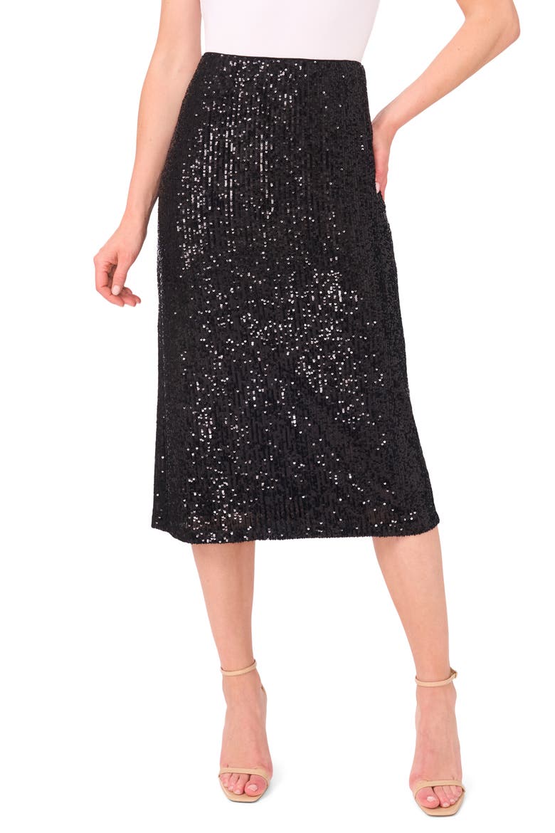 Sequin Pencil Skirt, Main, color, RICH BLACK