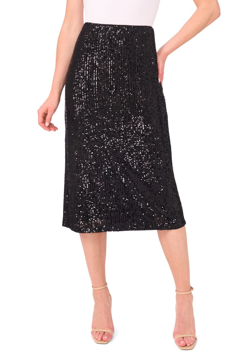 CeCe Sequin Pencil Skirt, Main, color, Rich Black