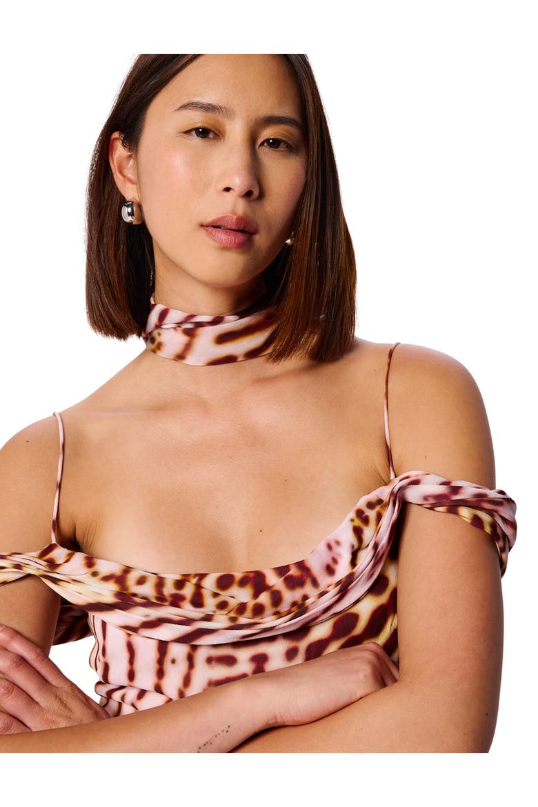 Orchid Print Scarf Midi Dress, Alternate, color, Pink/Multi