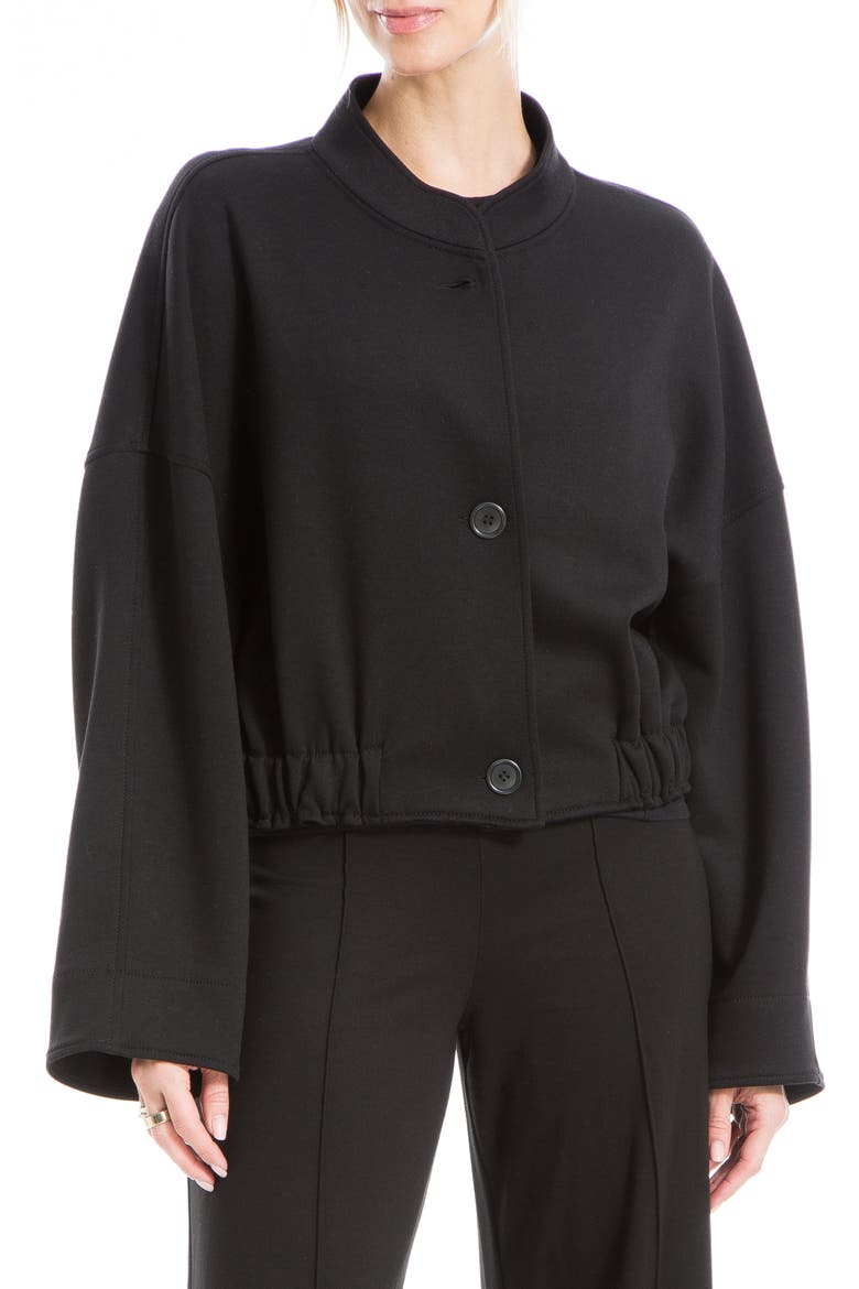 Brushed Knit Cropped Bomber Jacket, Alternate, color, BLACK