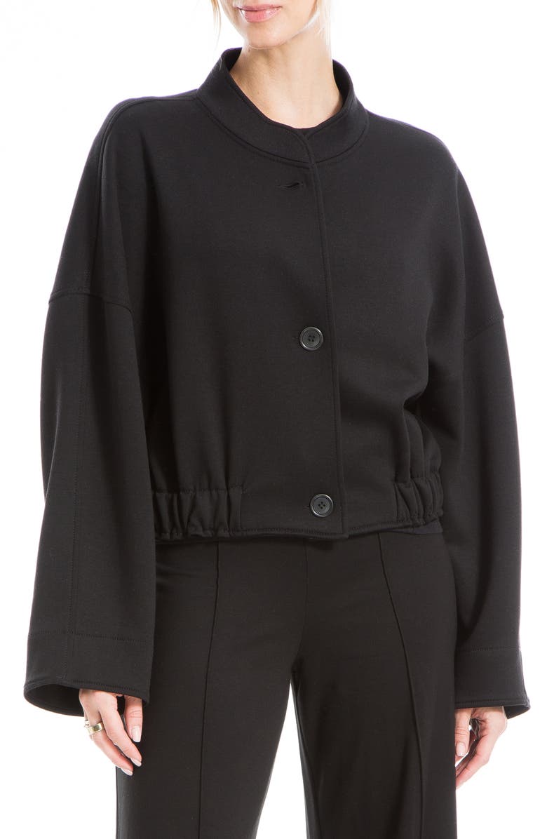 MAX STUDIO Brushed Knit Cropped Bomber Jacket, Alternate, color, Black