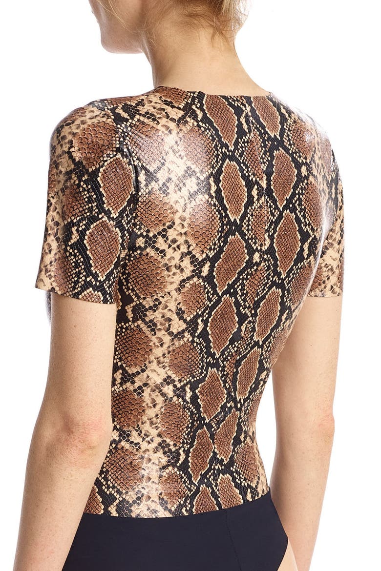 Animal Print Faux Leather Bodysuit, Alternate, color, SNAKE