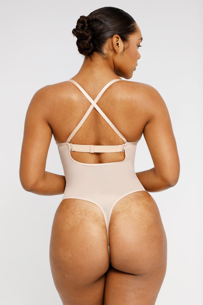 Strapless U-Plunge Thong Shapewear Bodysuit, Alternate, color, Buttercream