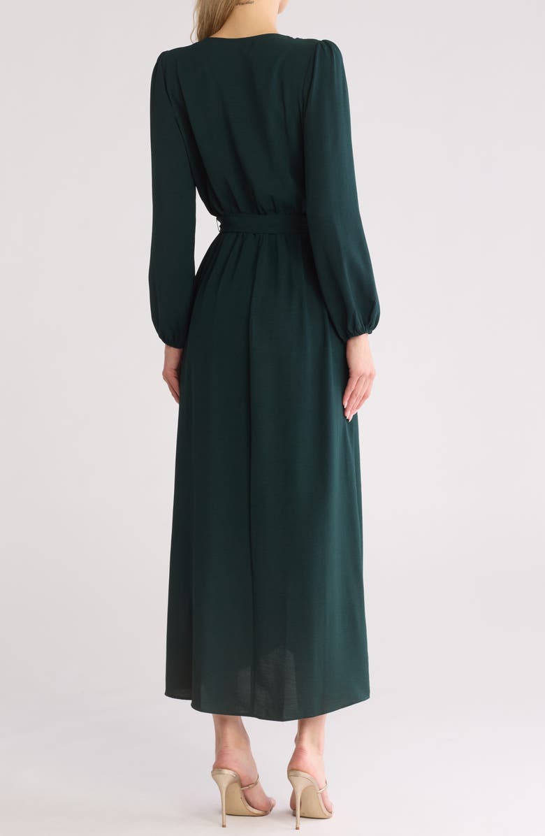 Connected Apparel Faux Wrap Long Sleeve Maxi Dress, Alternate, color, Pine