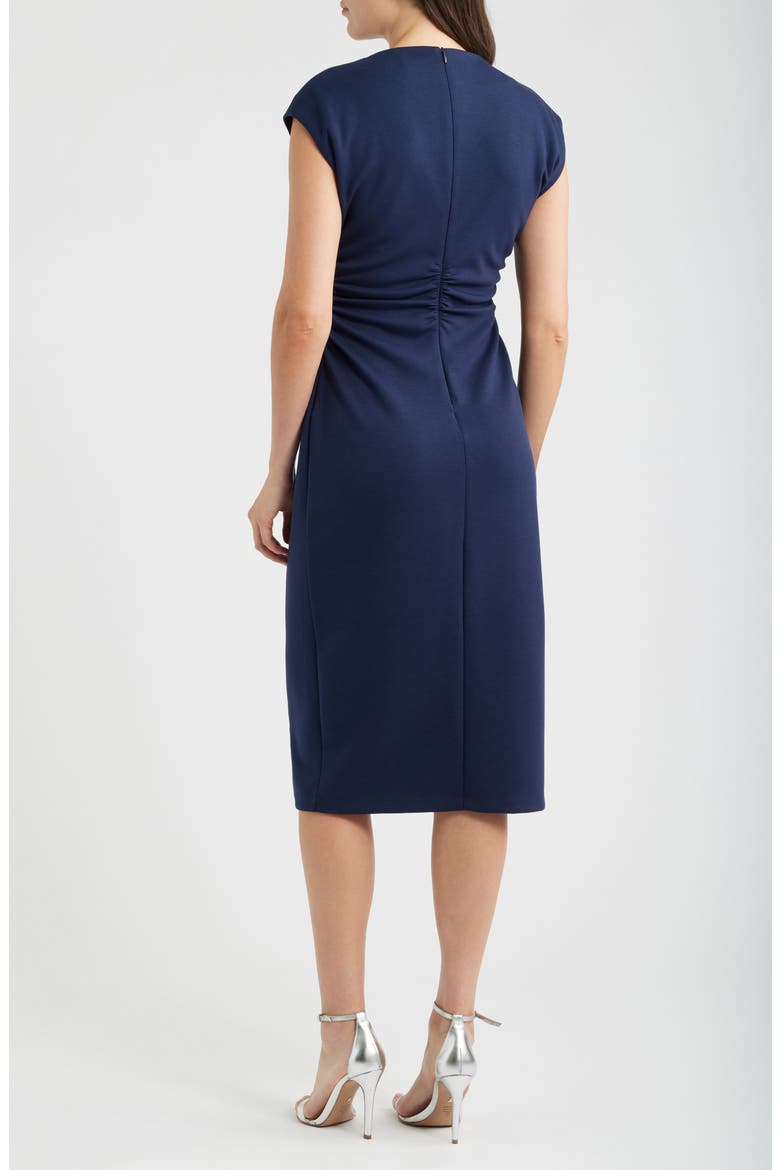 Cap Sleeve Ruched Scuba Crepe Midi Dress, Alternate, color, NAVY