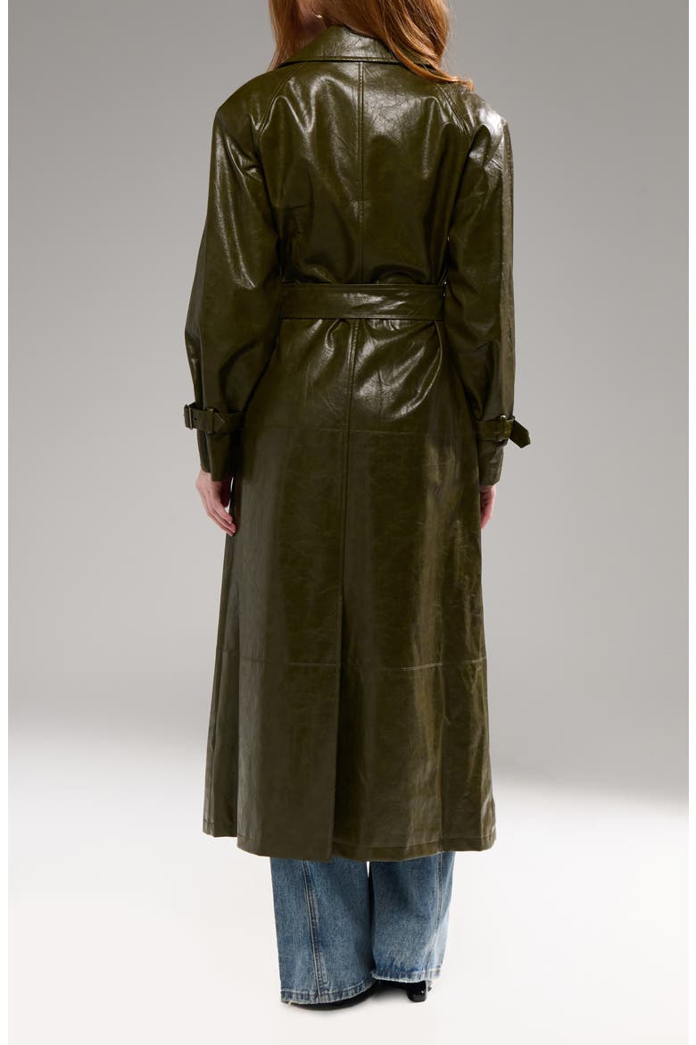 Coren Faux Leather Trench Coat, Alternate, color, OLIVE