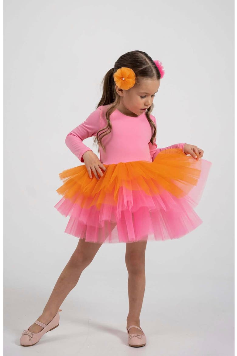 Rainbow Long Sleeve Fluffy Tutu Dress, Alternate, color, Pink Rainbow