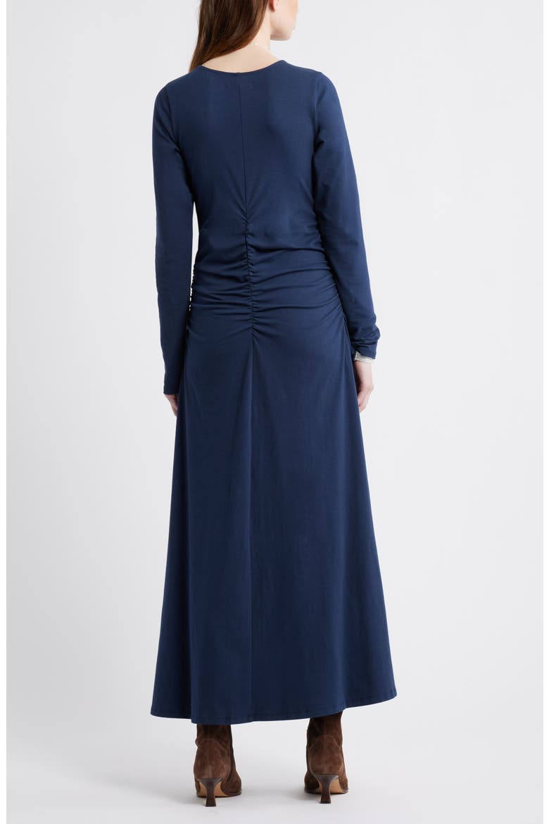 Side Ruched Long Sleeve Stretch Cotton Dress, Alternate, color, NAVY STILL