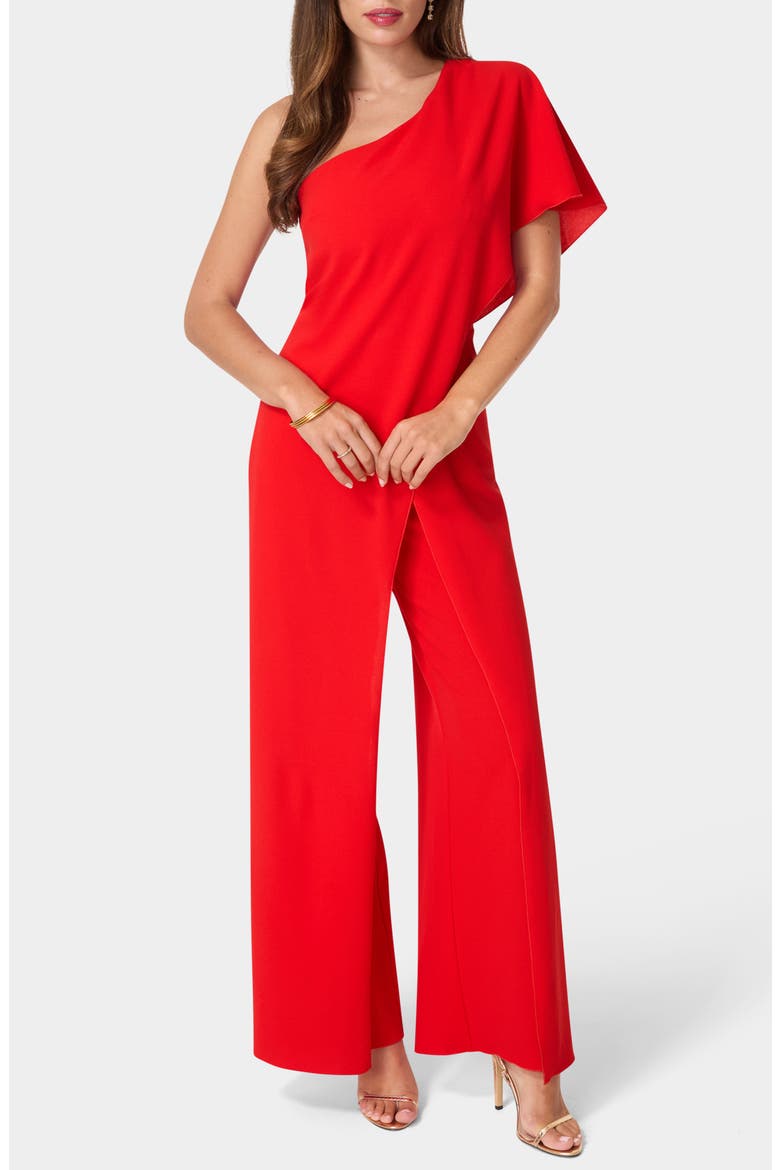 One-Shoulder Cape Jumpsuit, Main, color, RED