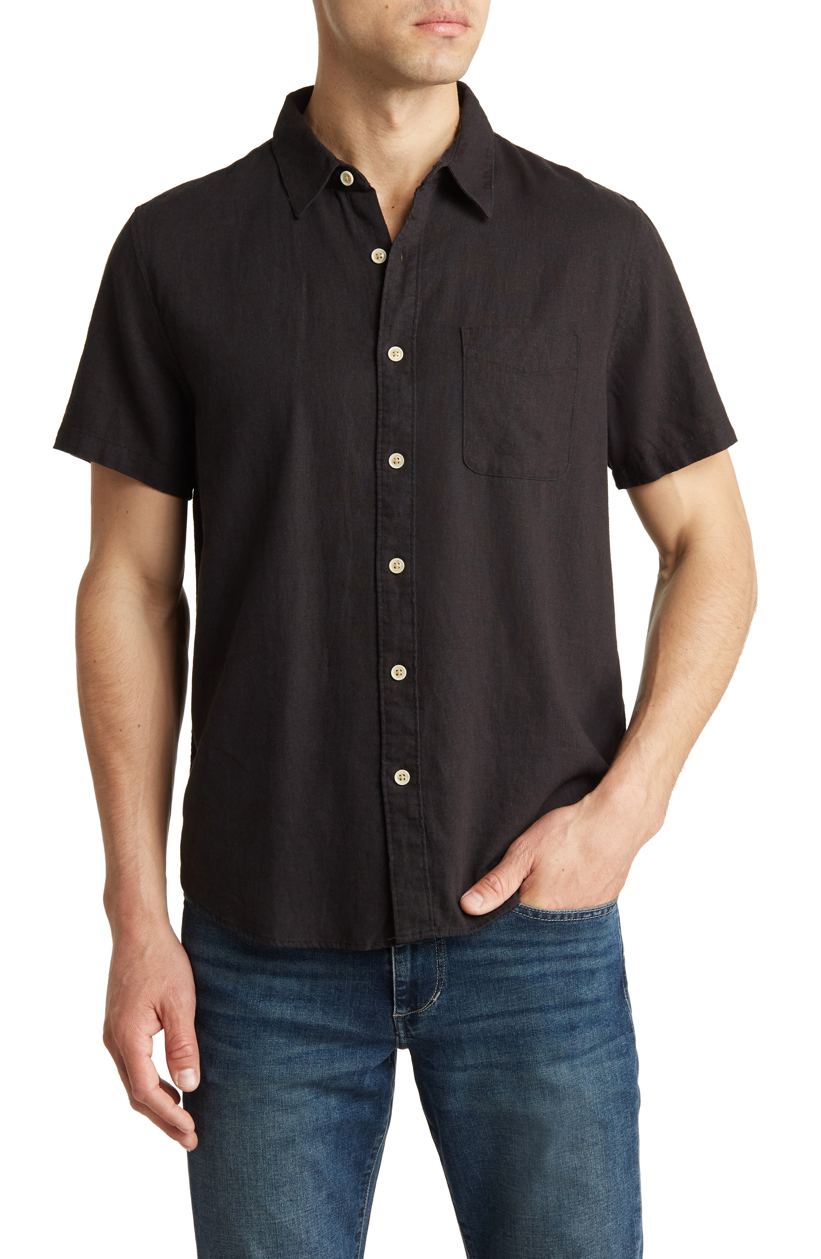 Lucky Brand San Gabriel Short Sleeve Linen Blend Button-Up Shirt