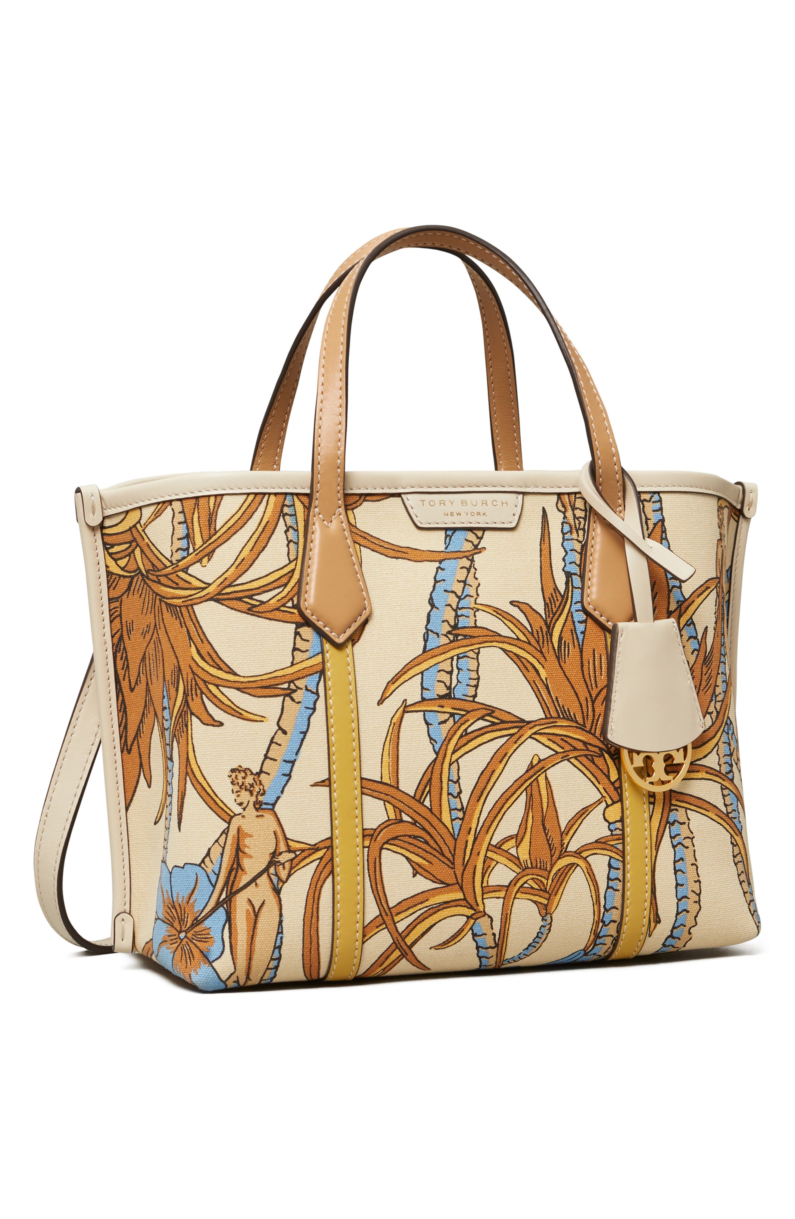 Tory Burch Perry Print Canvas Small Triple Compartment Tote, Alternate, color, 