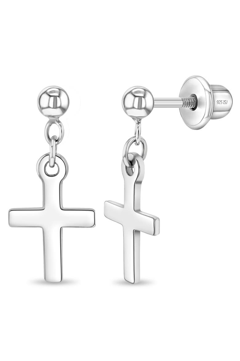My First Dangle Cross Earrings, Main, color, Silver