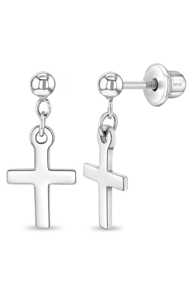 In Season Jewelry My First Dangle Cross Earrings, Main, color, Silver