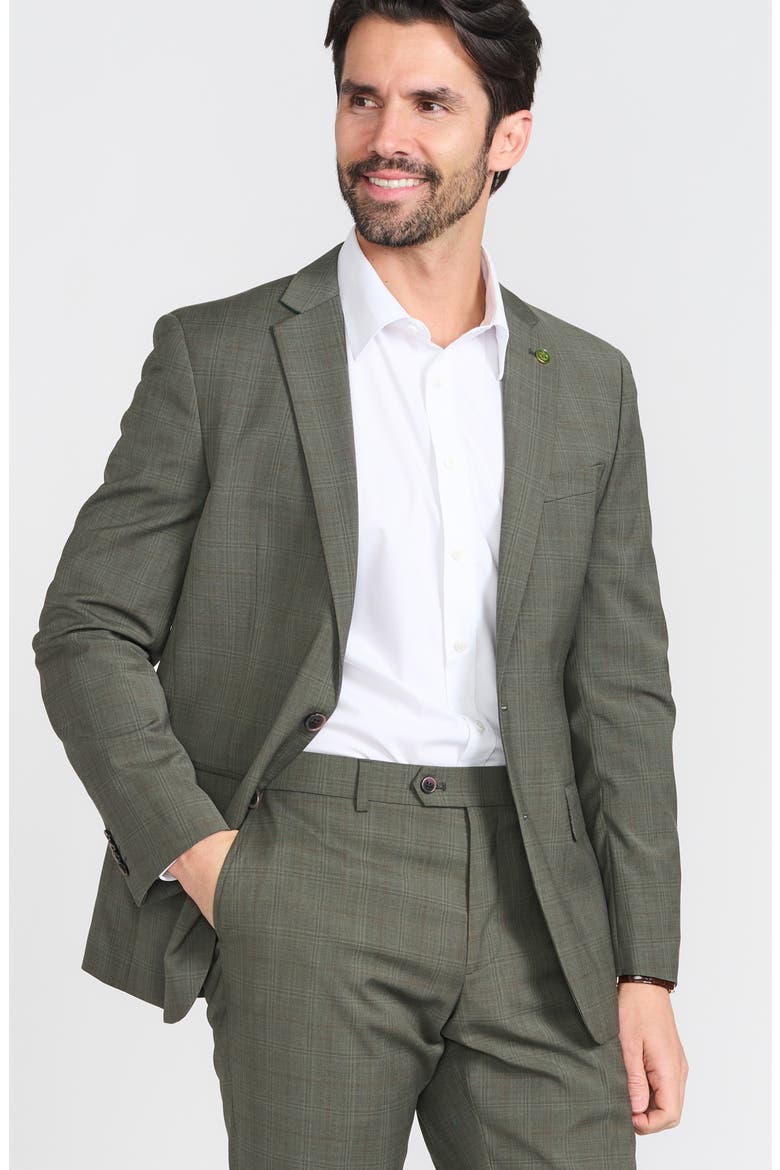 Olive Windowpane Plaid Wool Blend Suit, Alternate, color, OLIVE