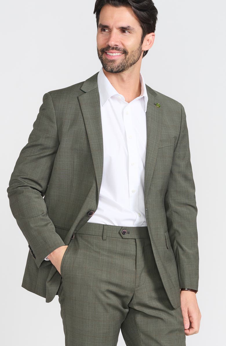 CRICKETEER Olive Windowpane Plaid Wool Blend Suit, Alternate, color, Olive