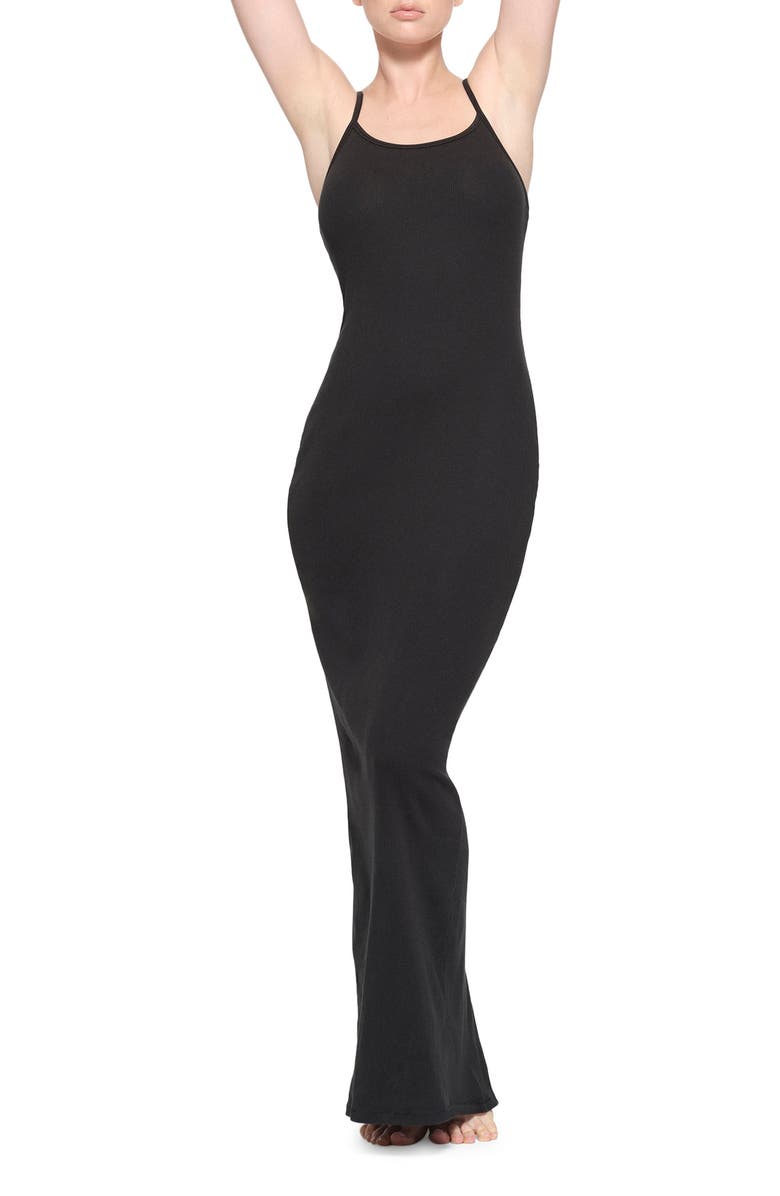 SKIMS Cotton Rib Maxi Dress, Main, color, Soot