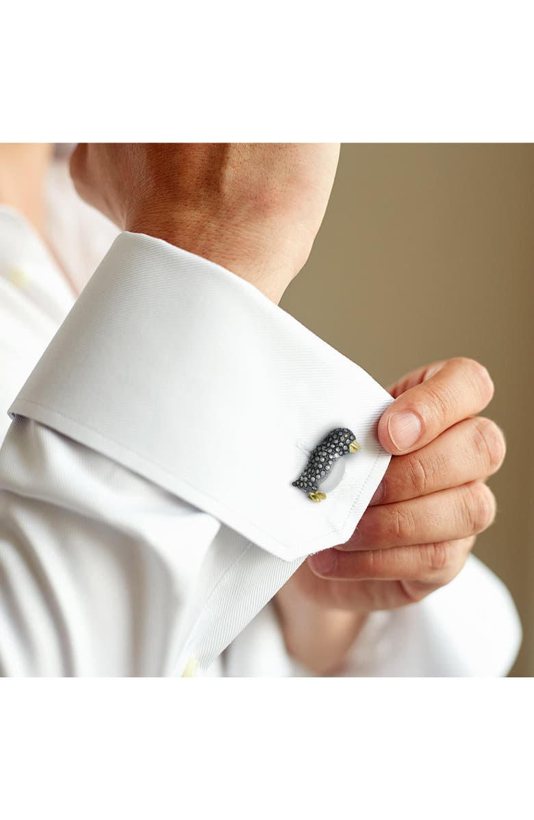 Jan Leslie Penguin Marcasite, Mother of Pearl Sterling Cufflinks, Alternate, color, Black/White