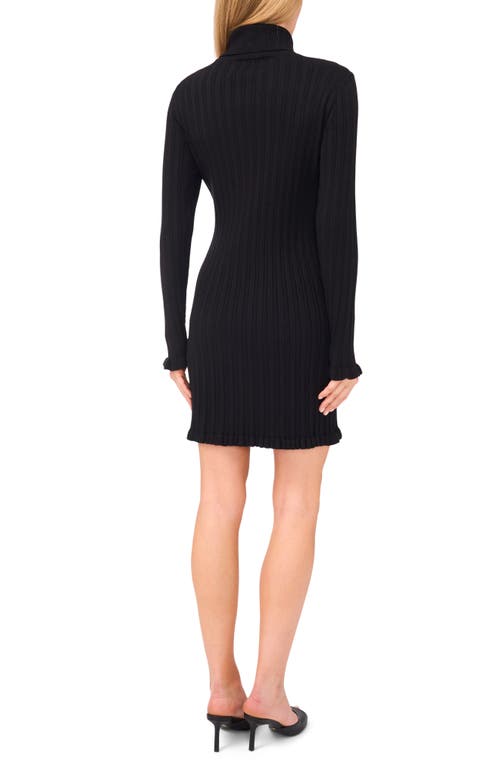 Cece Long Sleeve Rib Turtleneck Sweater Minidress In Black