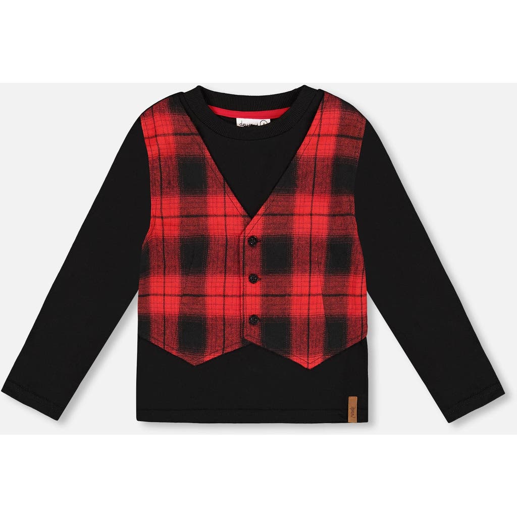 Deux Par Deux T-shirt With Plaid Vest In Black