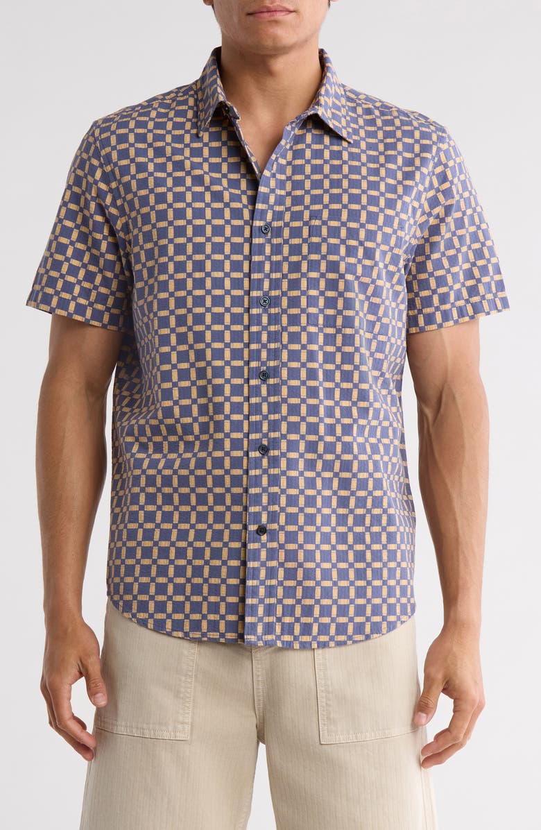 14th & Union Short Sleeve Cotton Seersucker Button-Up Shirt, Main, color, Blue Indigo Ruben Checker